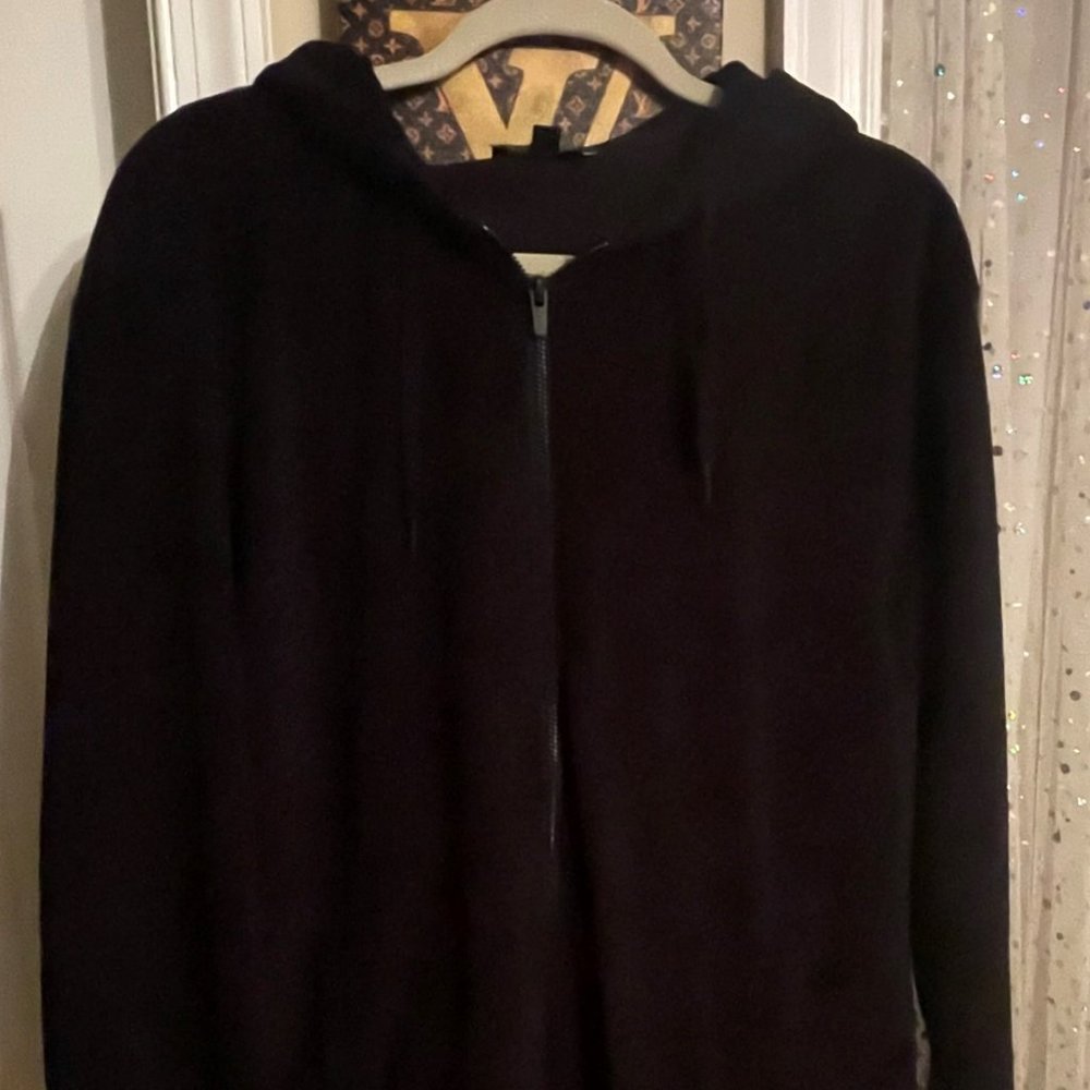 Express Men's Black Solid Terry Full Zip Hoodie S… - image 1